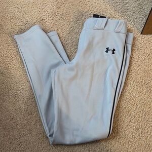 NWT Under Armour Light Gray Baseball Pants with navy pinstripe YLG